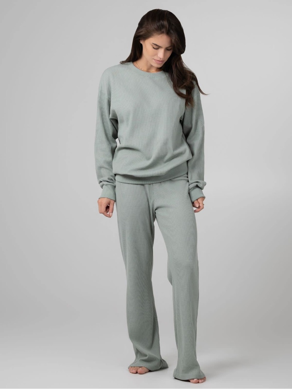 Comfrt sage green waffle lounge pants